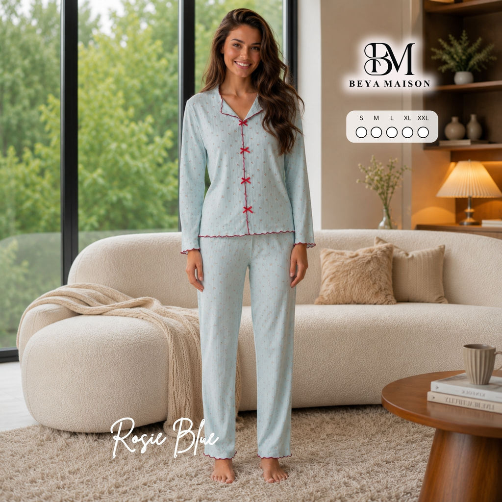 Sky Blue Cherry Bow Pajama Set 🍒🩵