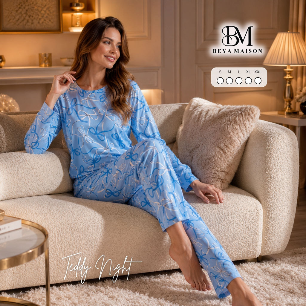 Floral Bow Pajama Set Blue ☁️💙