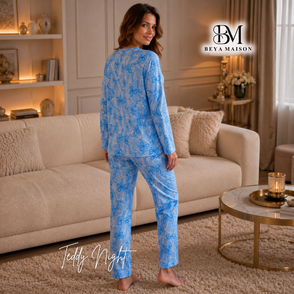 Floral Bow Pajama Set Blue ☁️💙