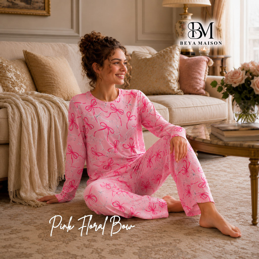 Pink Floral Bow Pajama Set 🌸🩷