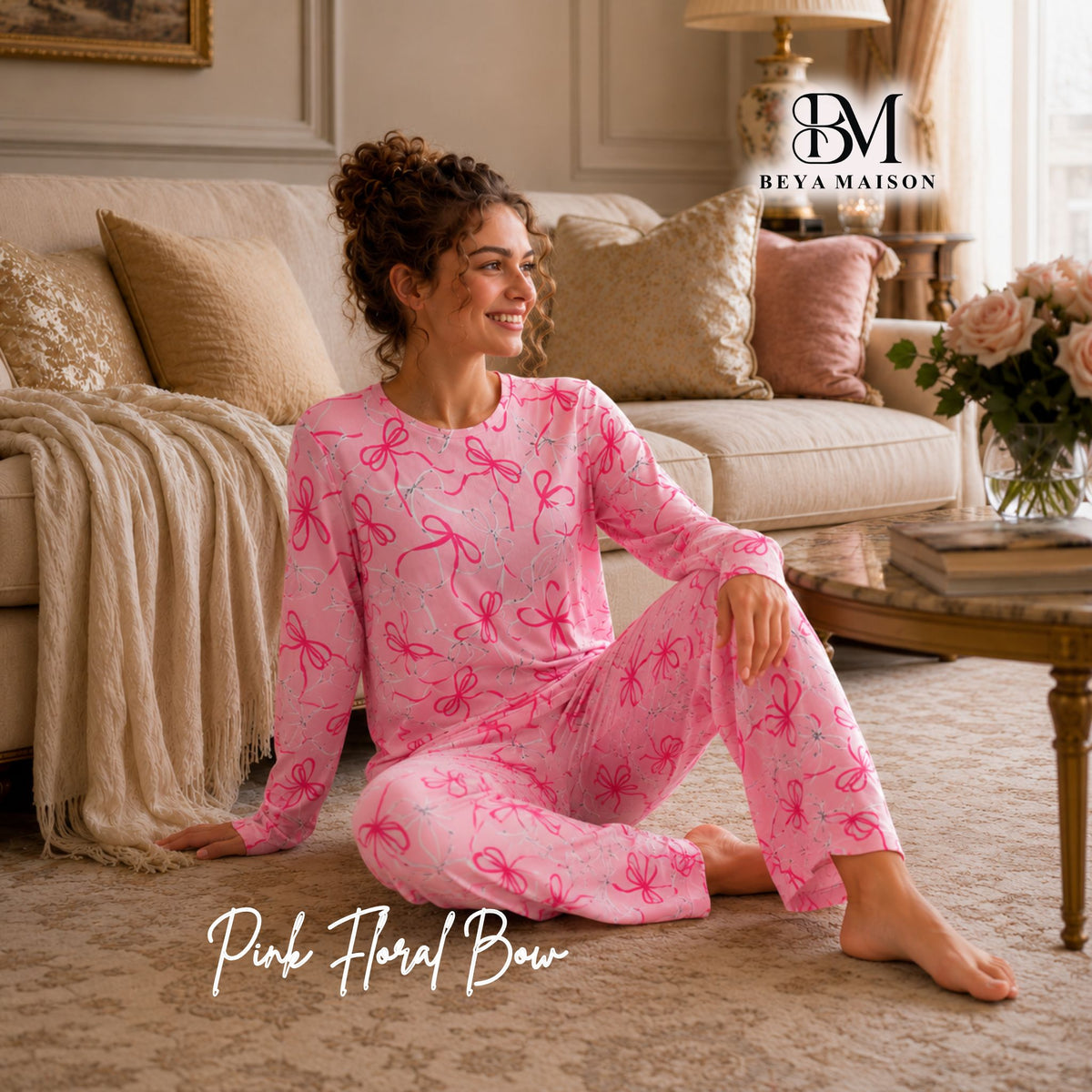 Pink Floral Bow Pajama Set 🌸🩷