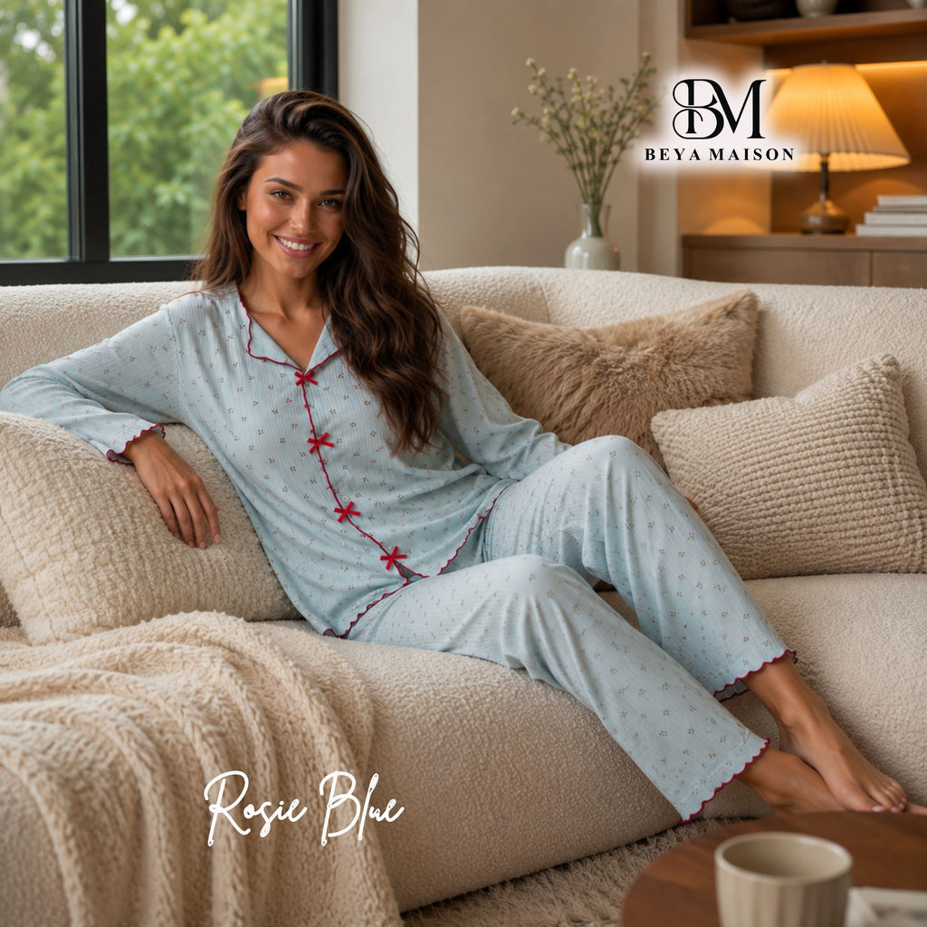 Sky Blue Cherry Bow Pajama Set 🍒🩵