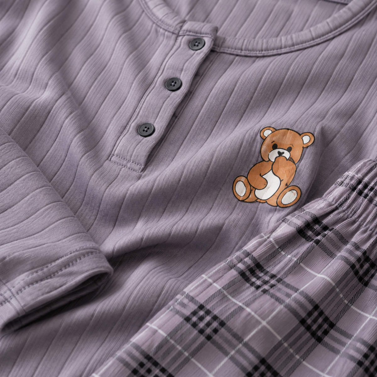 Cozy Teddy Plaid Pajama Set 🧸🤍
